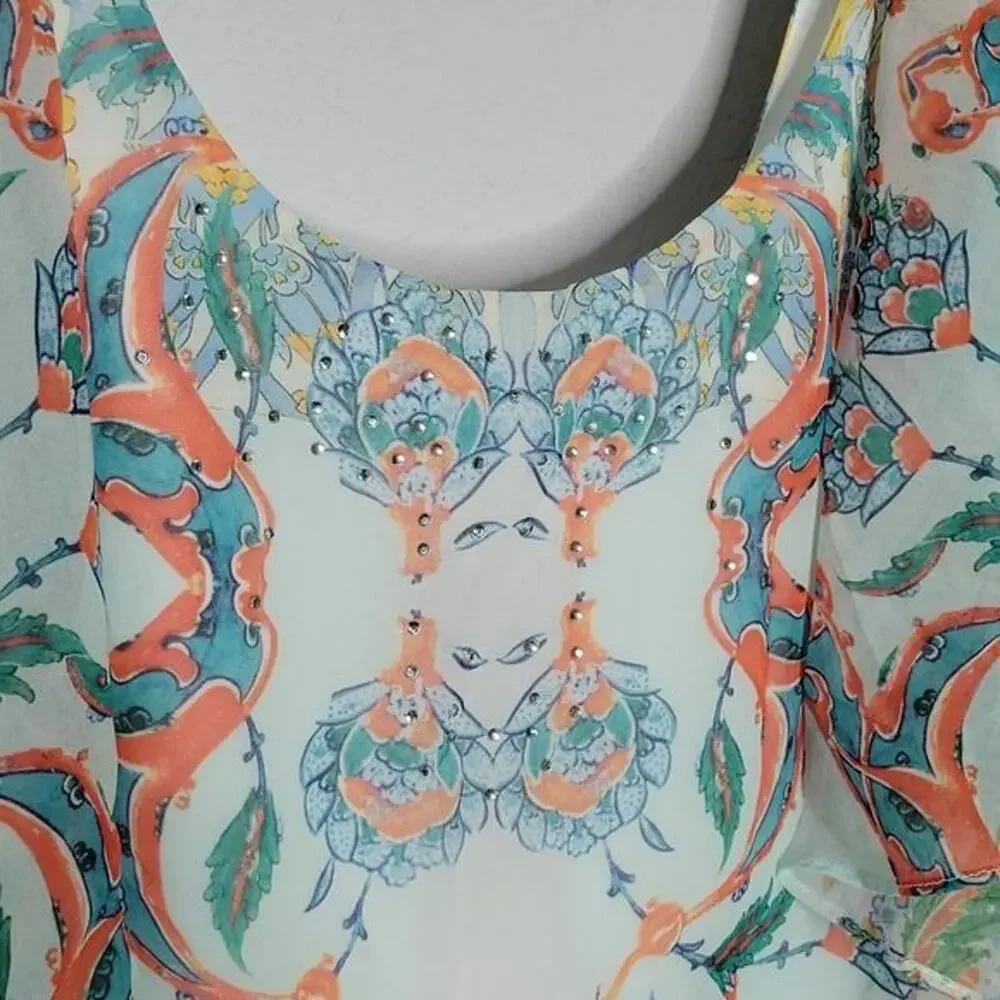 City Chic Multicolor Casablanca Crystal Accent Batwing Blouse NEW Women's 22